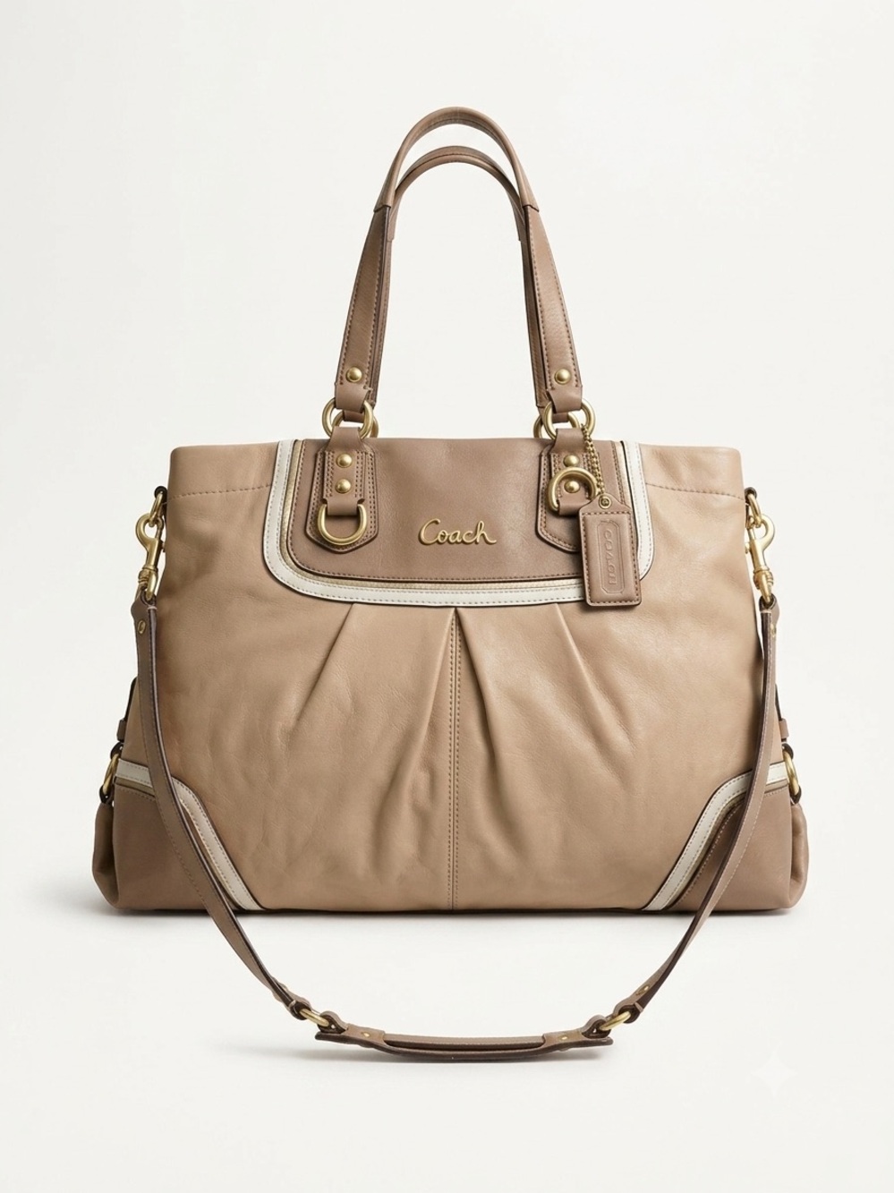 Coach Ashley Spectator Leather Carryall Bag Two-Tone Tan & Beige (#17096) - NWOT